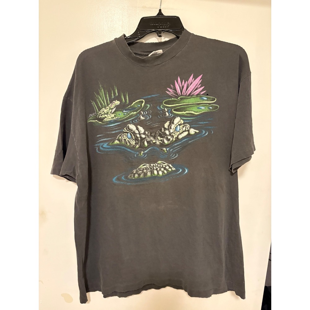Vintage Hanes Beefy-T Alligator Graphic T-Shirt XL Gray Single Stitch 90s USA